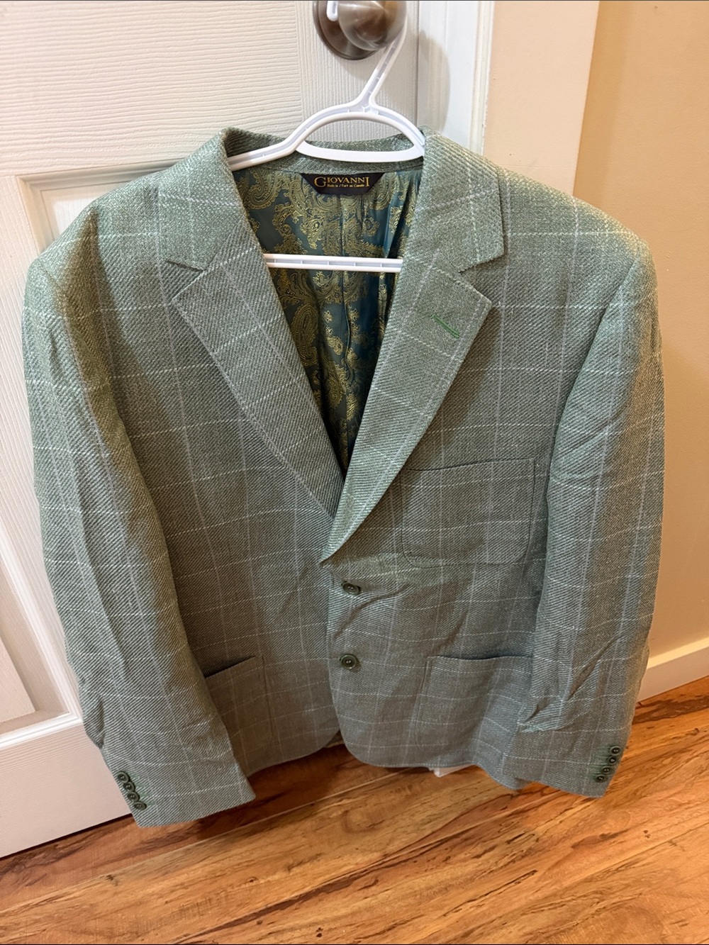 Giovanni Men's Light Green Windowpane Sport Coat